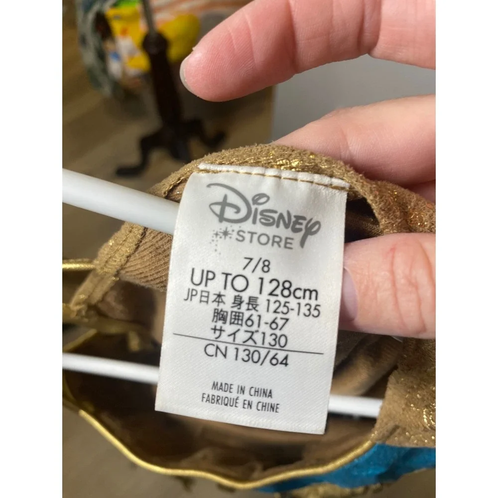 Disney Store Pocahontas Costume Dress with Satchel Bag Tan Gold Girls Size 7/8